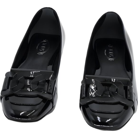Tod's Gomma Patent Catena Loafer Flats Black Square Toe Women's EU 37 - Picture 5 of 6